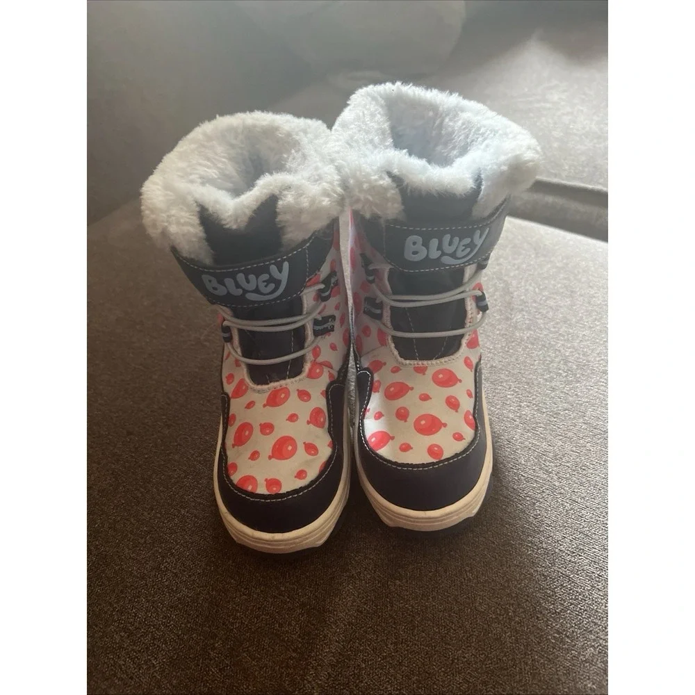 Bluey Snow‎ Boots Toddler Size 8 Blue Red Balloon Faux Fur Lined Winter Shoes